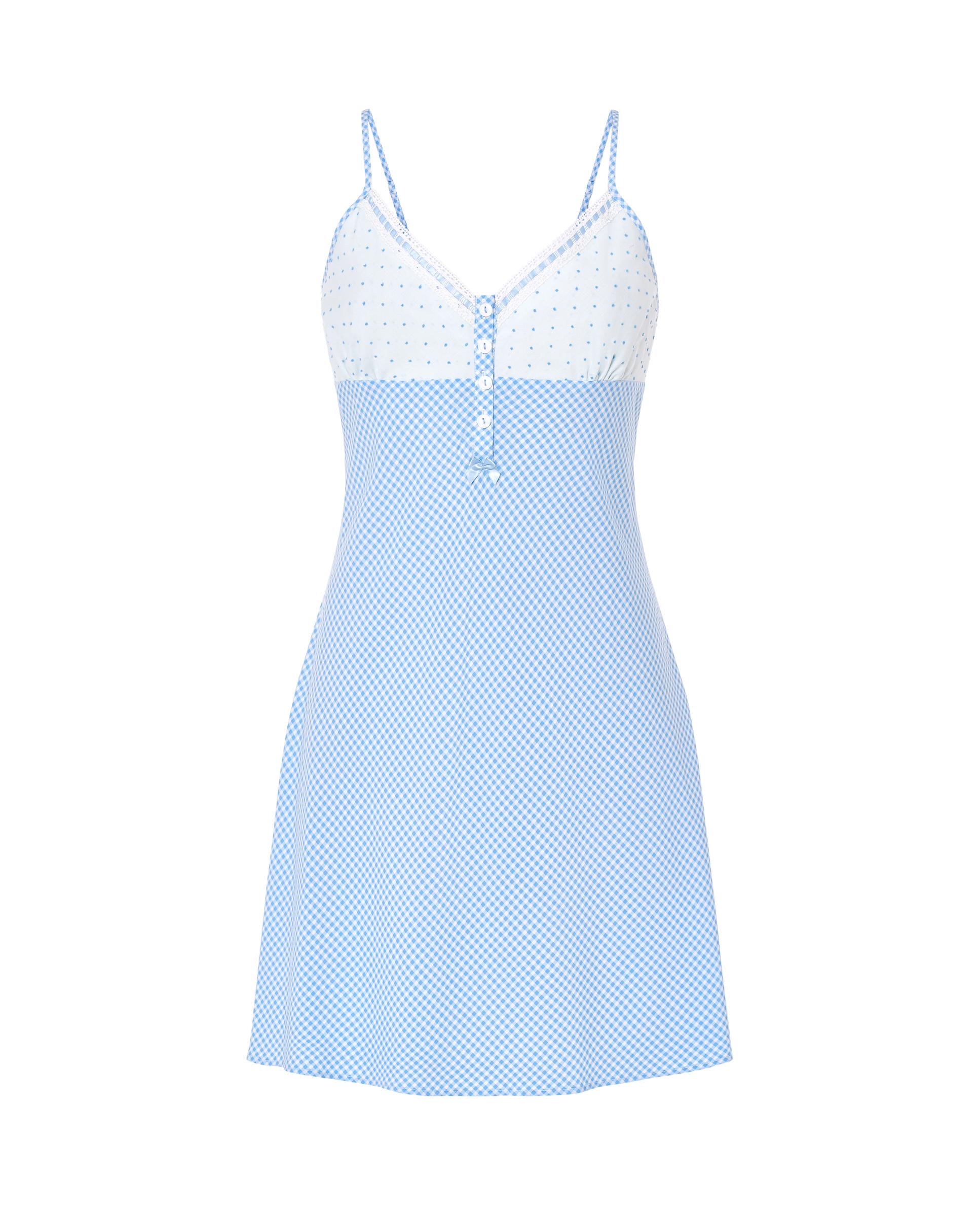 Robe Curto de Alças Aos Quadrados com Renda Azul-celeste-3