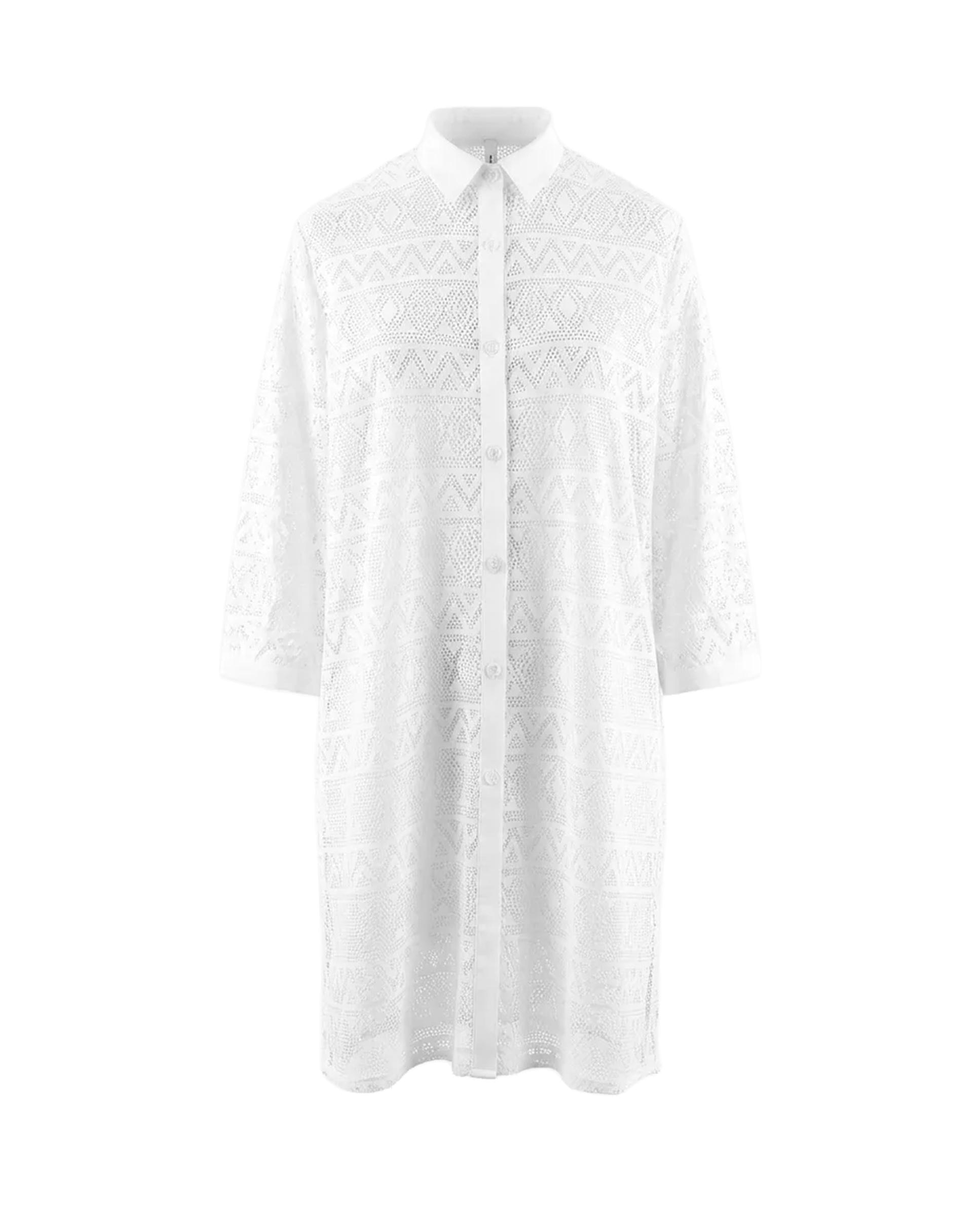 Vestido de Praia Perfurado com Botões Branco-3