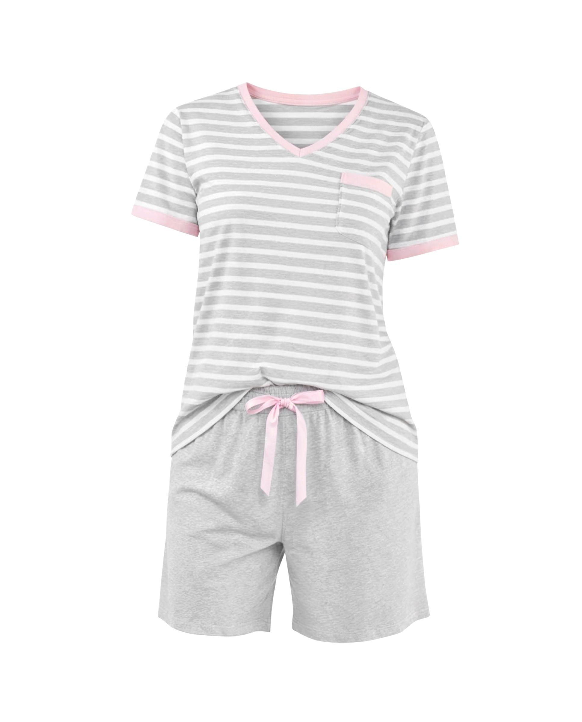 Pijama Completo Curto com Estampado Cinzento / Rosa-3