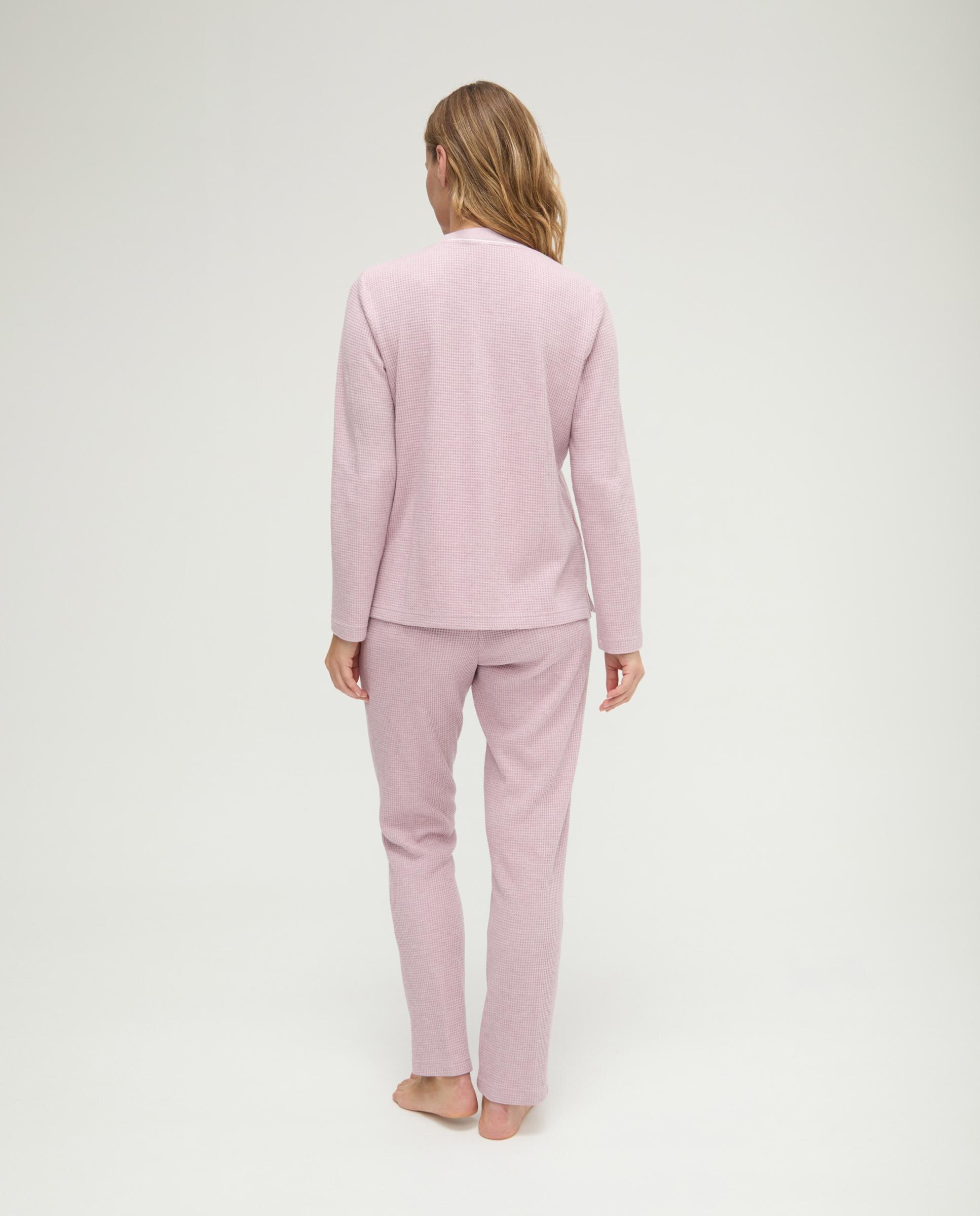 Pijama com Gola em V e Botões Malva-2