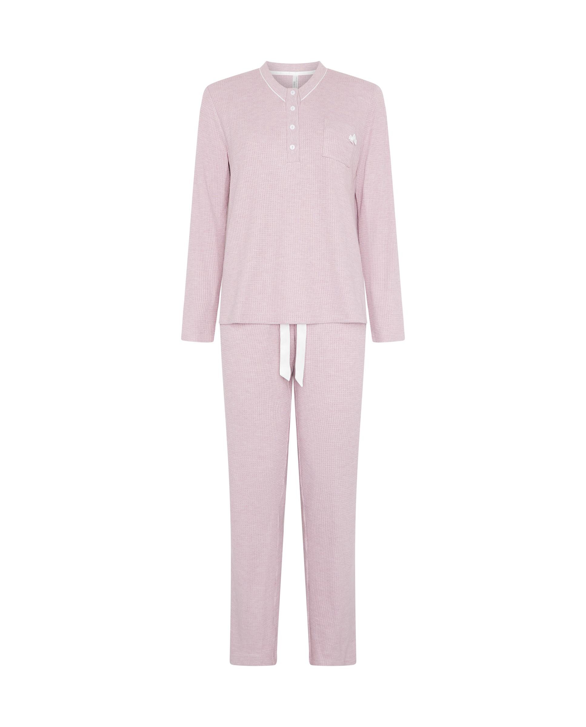 Pijama com Gola em V e Botões Malva-3
