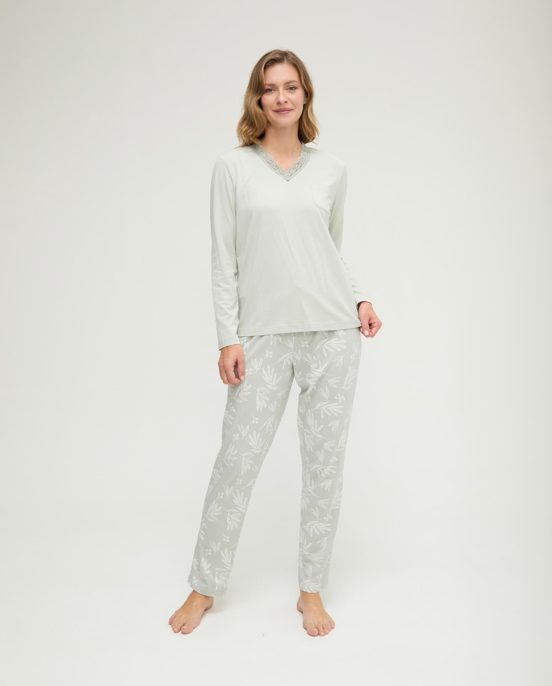 Imagem 0 de Pijama com Folhas Decote em V Renda