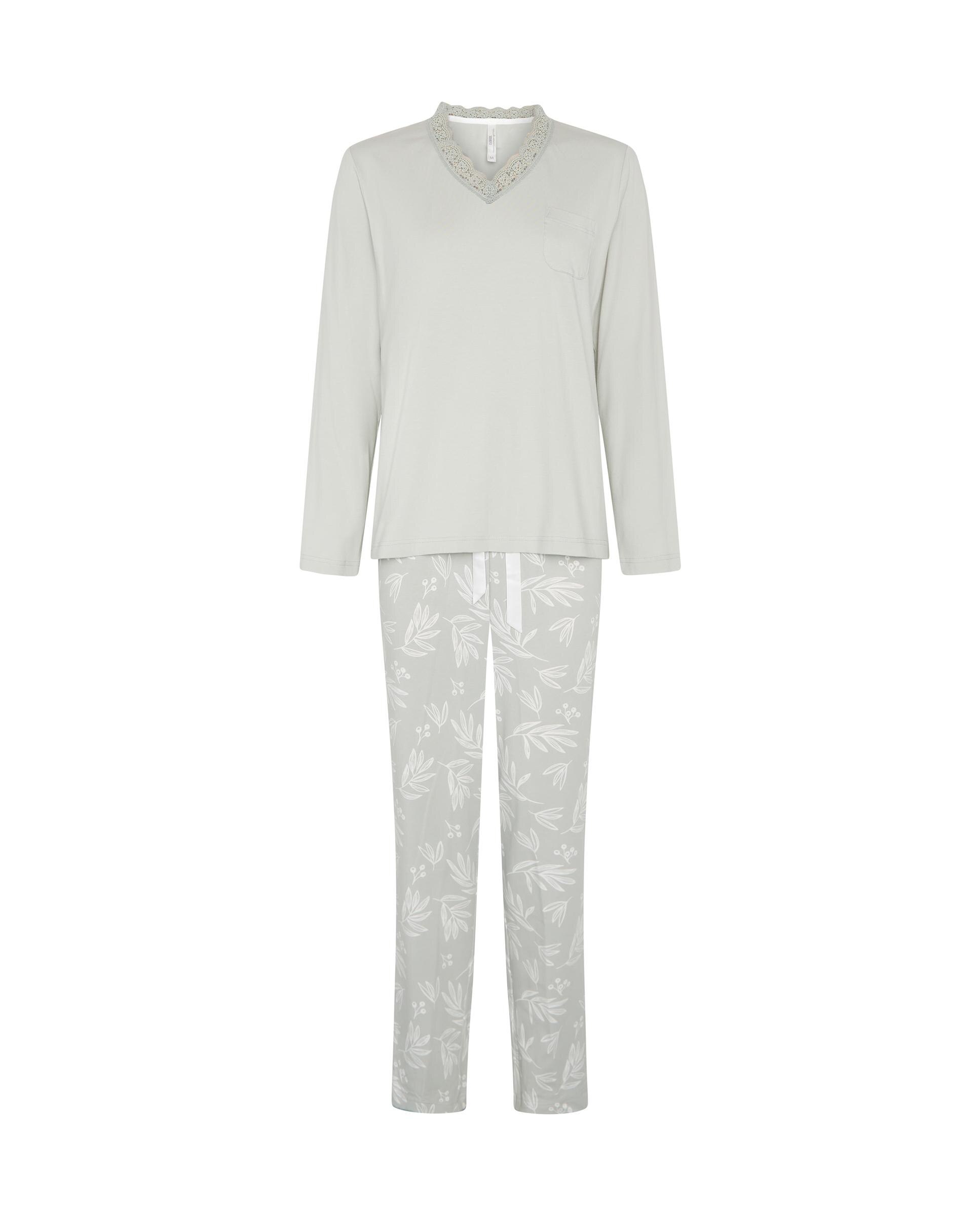 Pijama com Folhas Decote em V Renda Verde-3