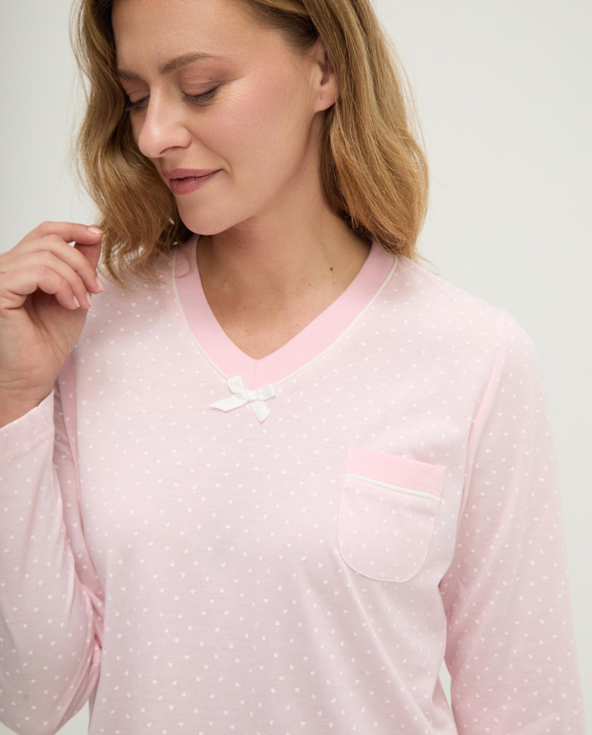 Pijama com Decote em V Corações Rosa-4