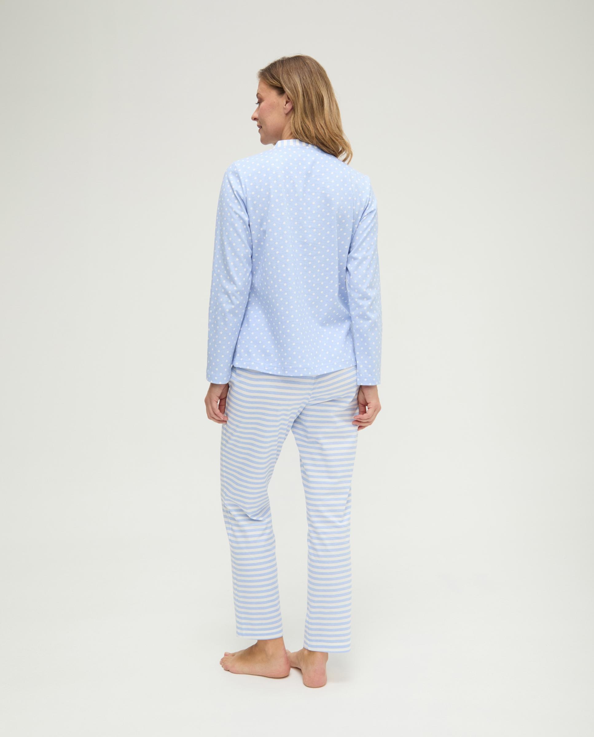 Pijama com Riscas e Bolinhas em V Azul-celeste-2