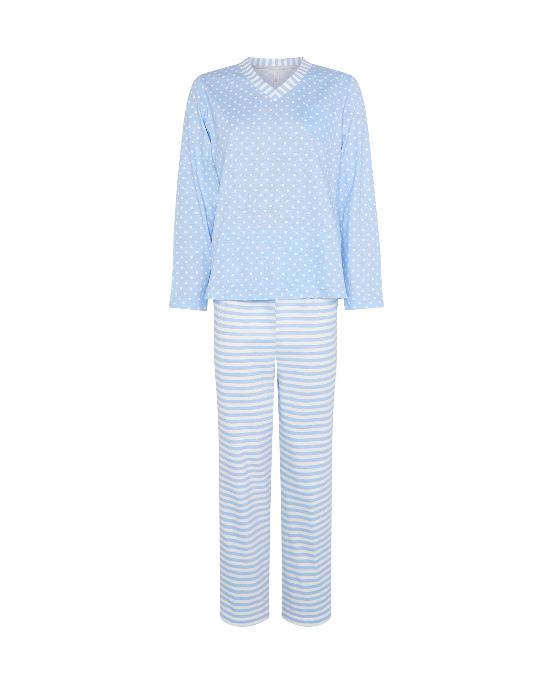 Pijama com Riscas e Bolinhas em V Azul-celeste-3