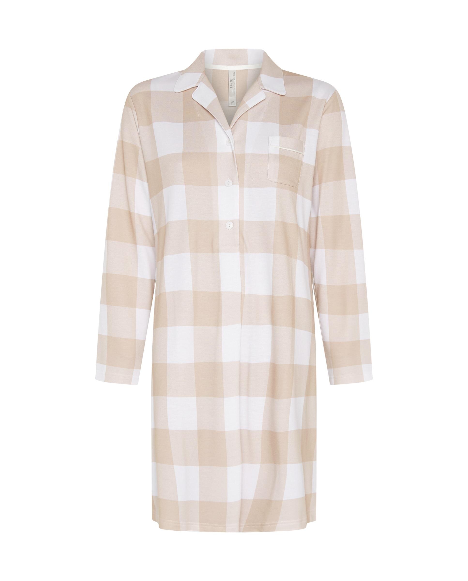 Robe Aos Quadrados de Manga Comprida Camel-3