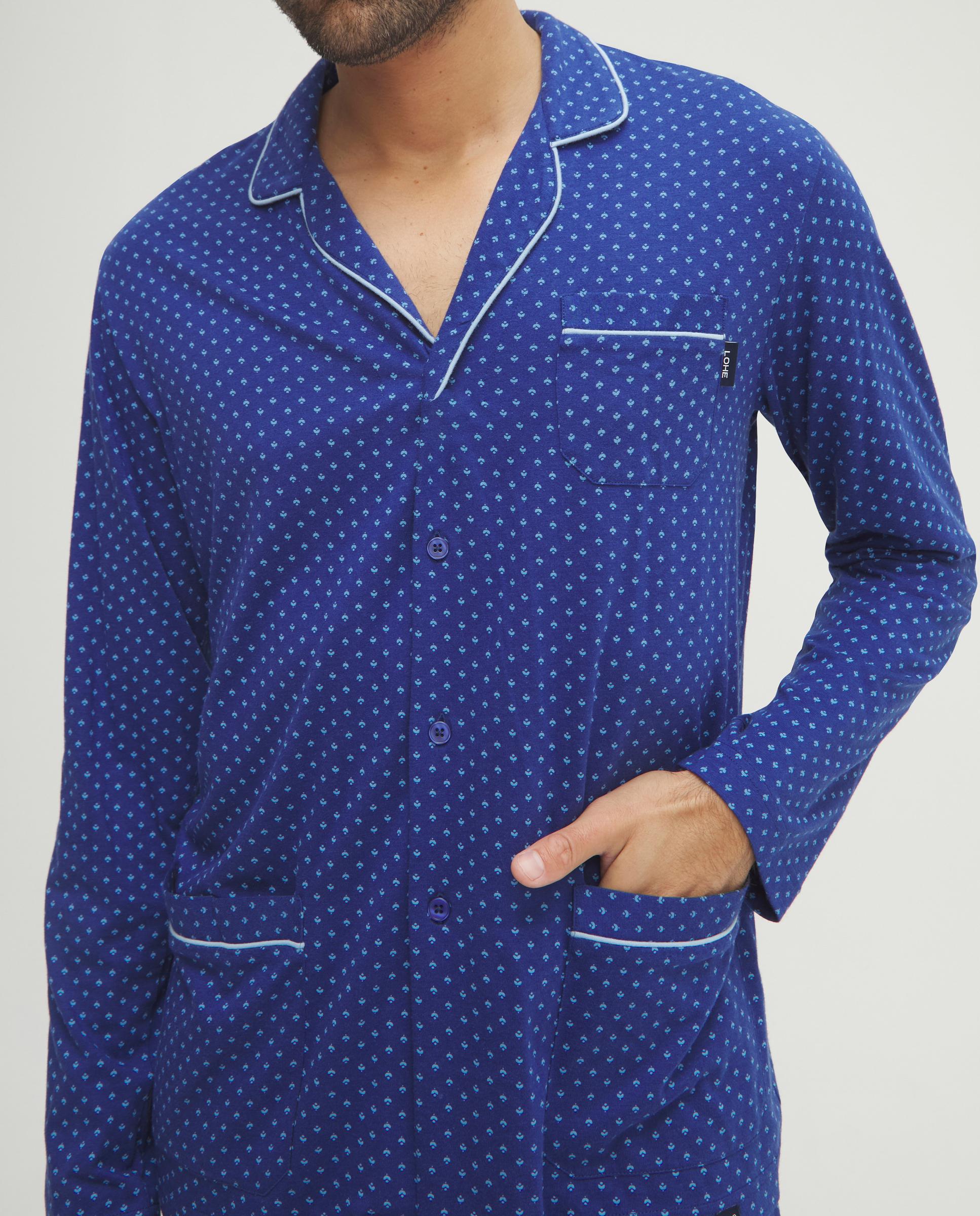 Pijama com Gravata Aberto Azul-4