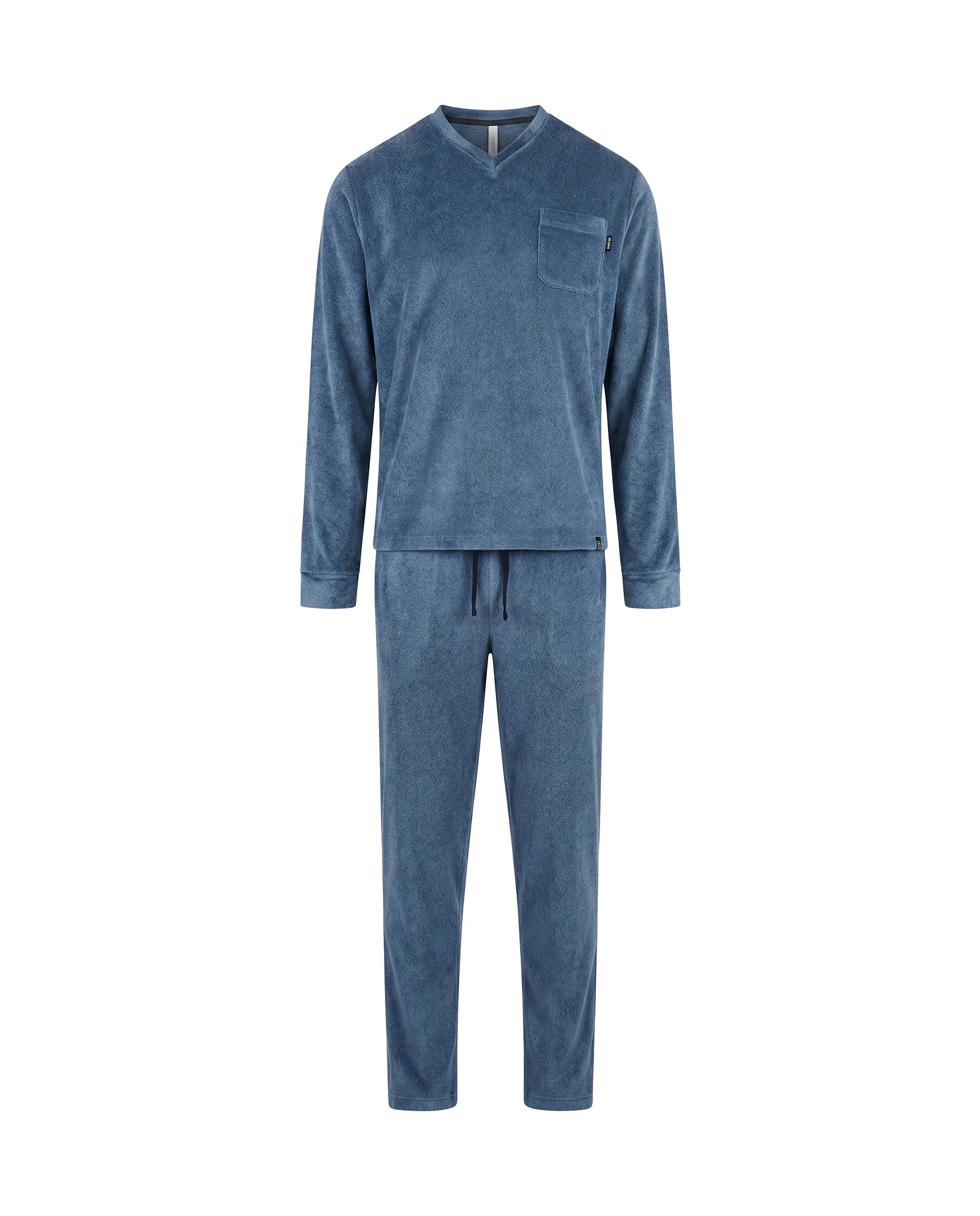 Pijama Comprido com Gola em V Azul-3