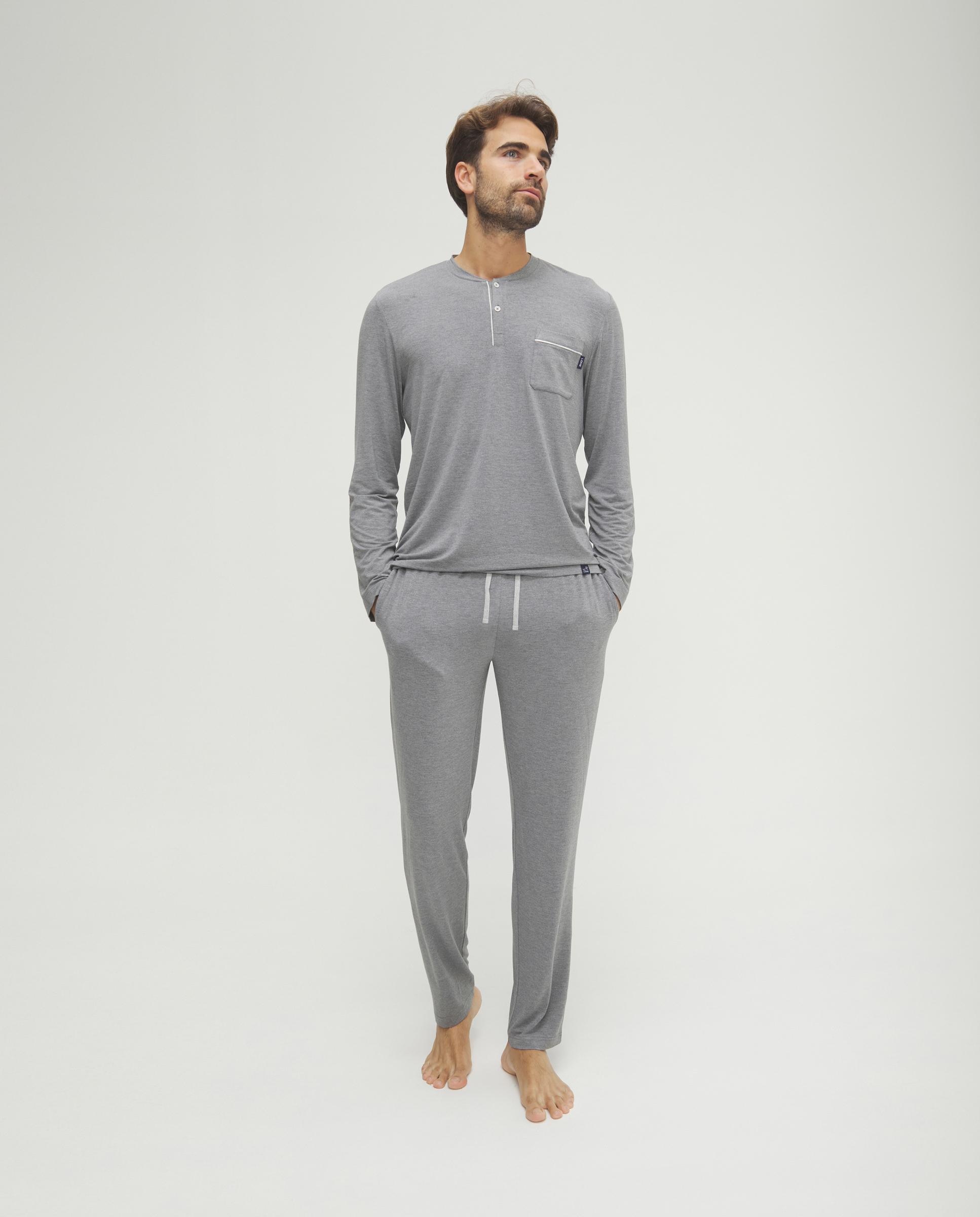 Pijama em Modal com Botões Cinzento-1