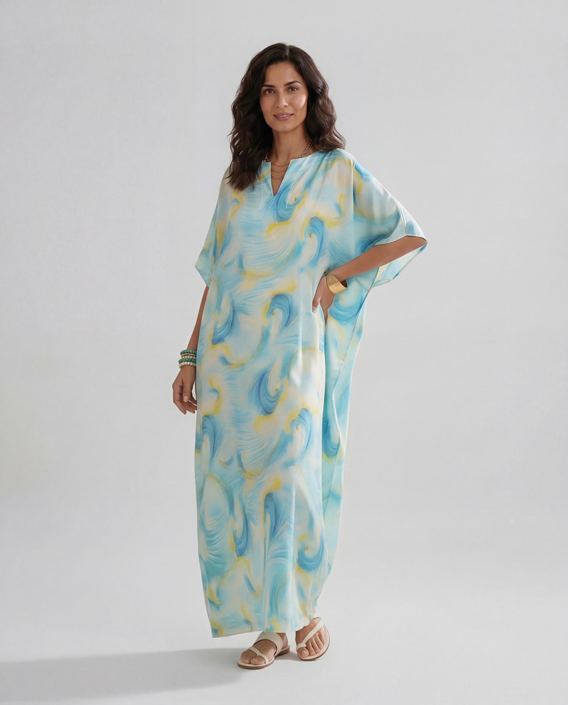 Imagem 0 de Kaftan de Seda Natural Estampado