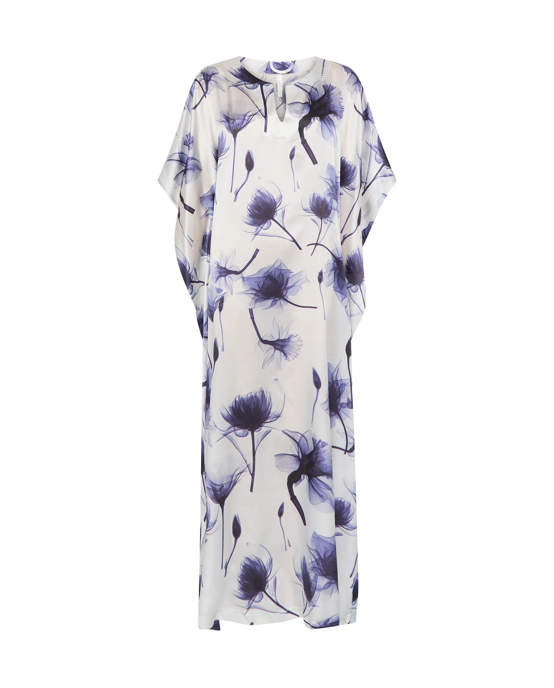 Kaftan de Seda Natural Estampado Azul-3