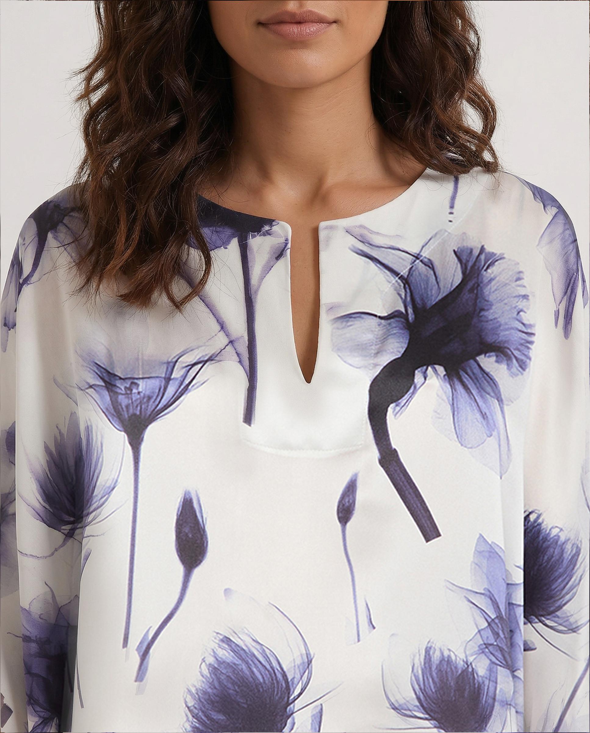 Kaftan de Seda Natural Estampado Azul-4