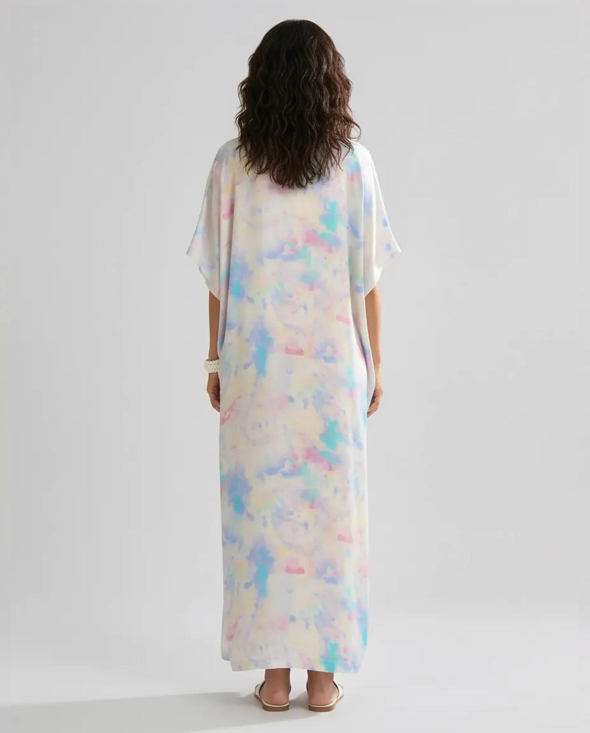 Kaftan de Seda Natural Estampado Rosa-2