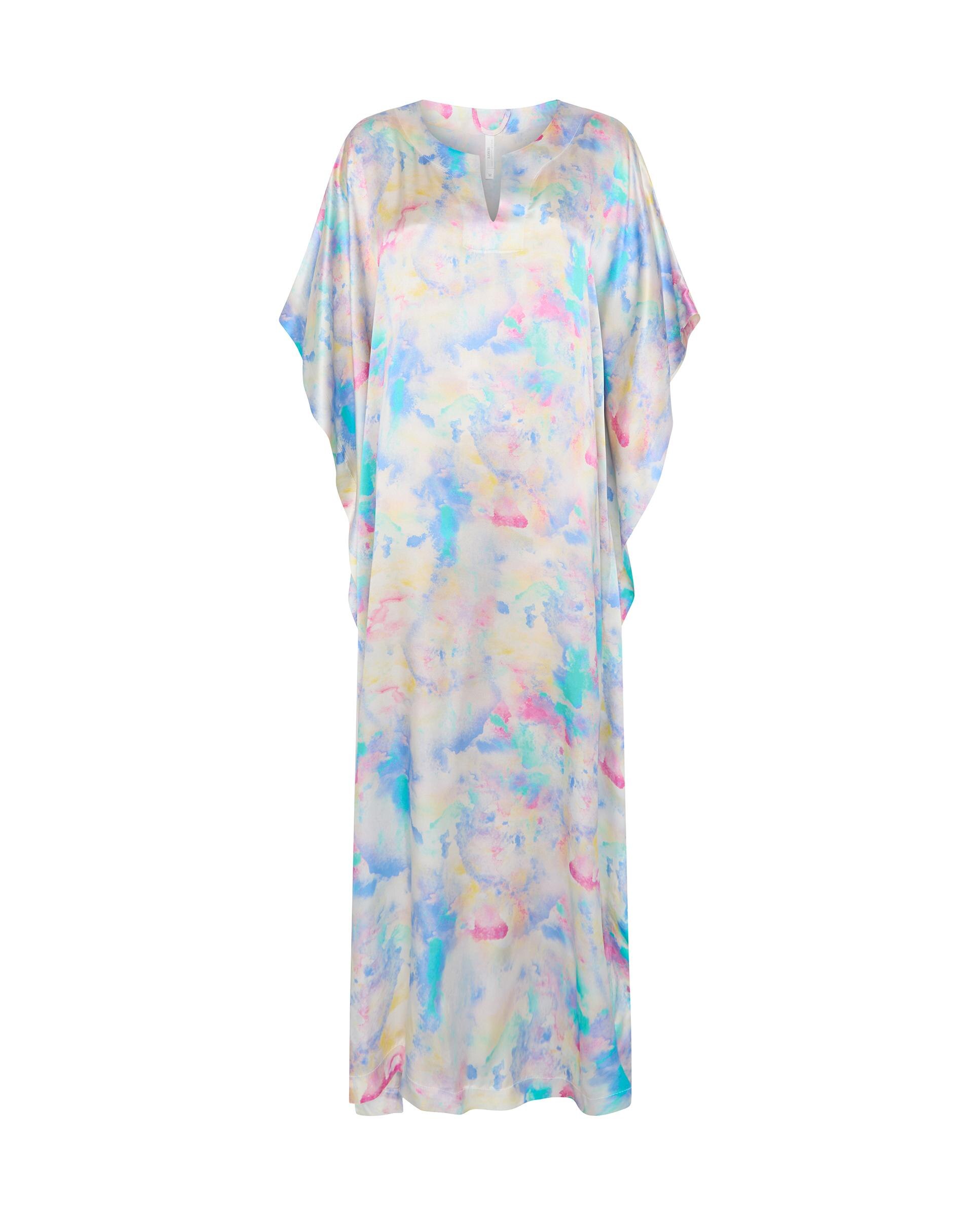 Kaftan de Seda Natural Estampado Rosa-3