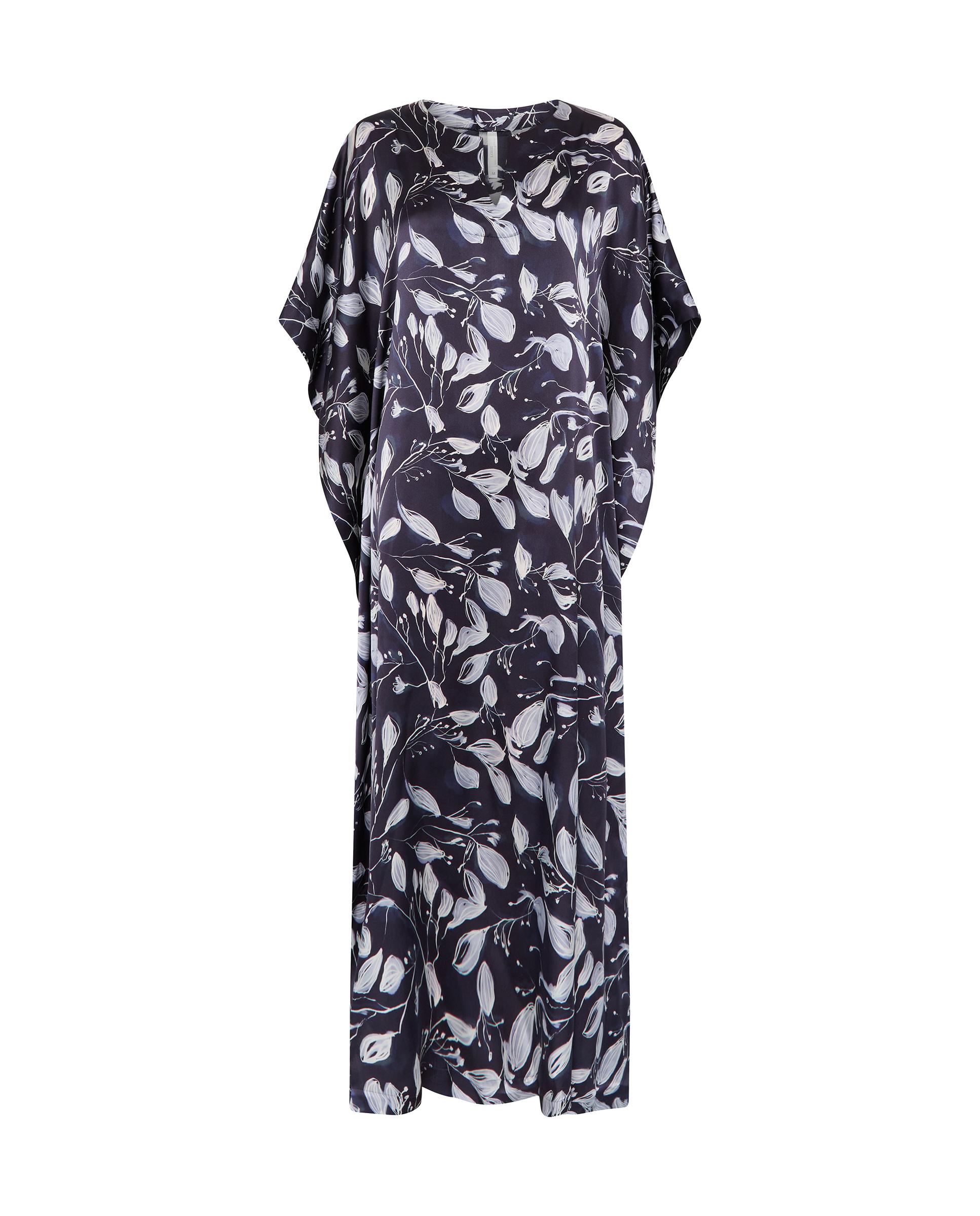 Kaftan de Seda Natural Estampado Azul-marinho-3