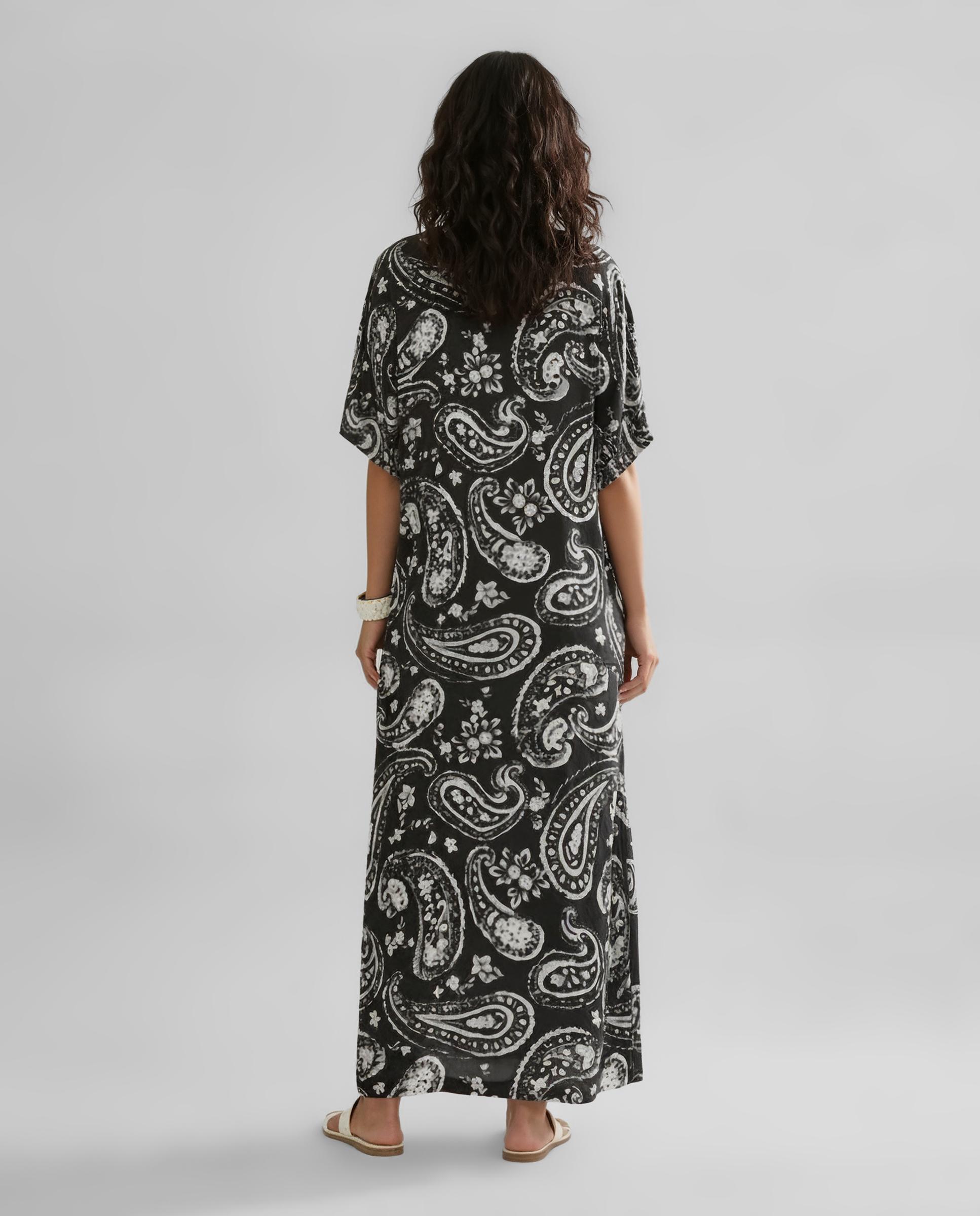 Kaftan de Seda Natural Estampado Preto-2