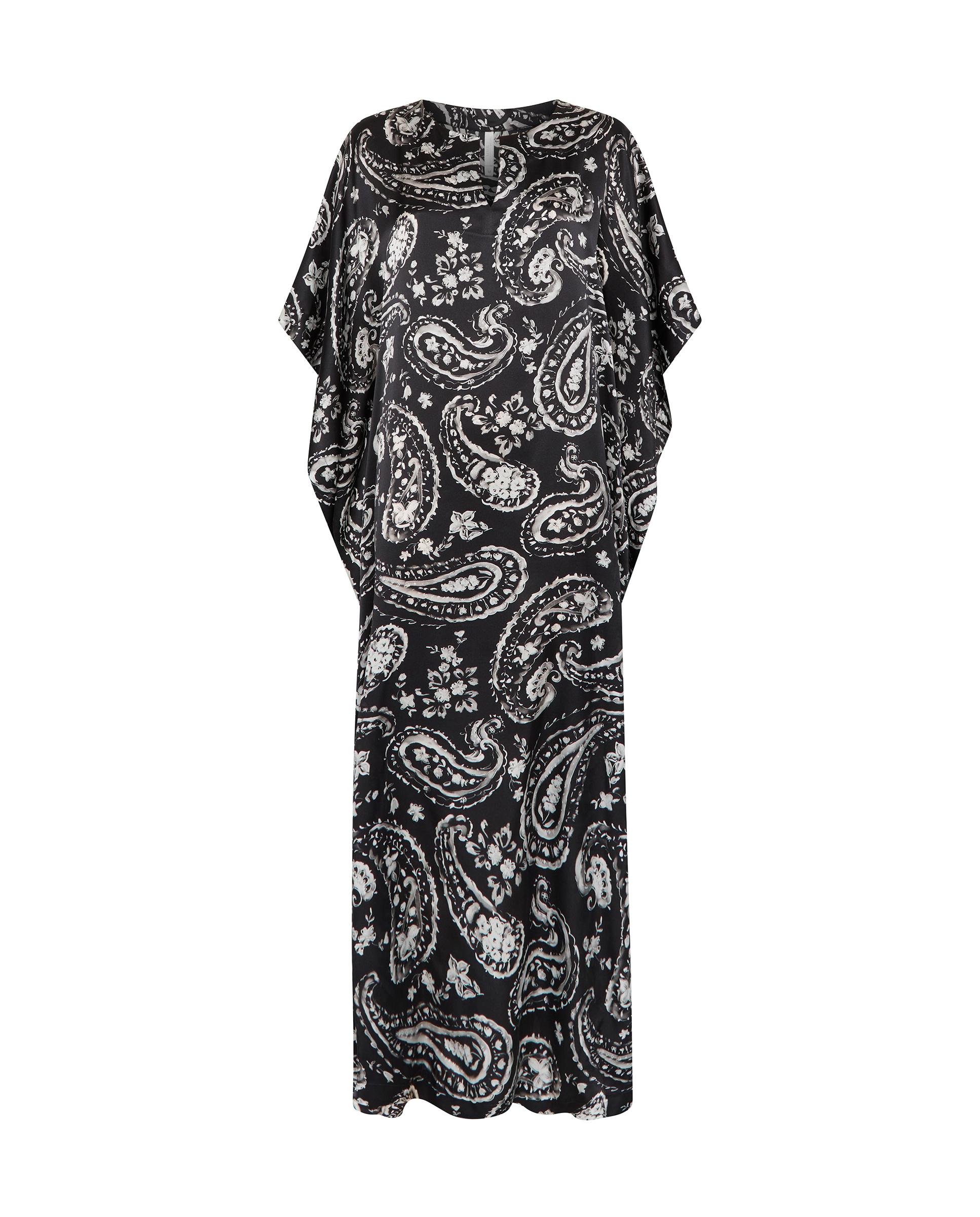 Kaftan de Seda Natural Estampado Preto-3