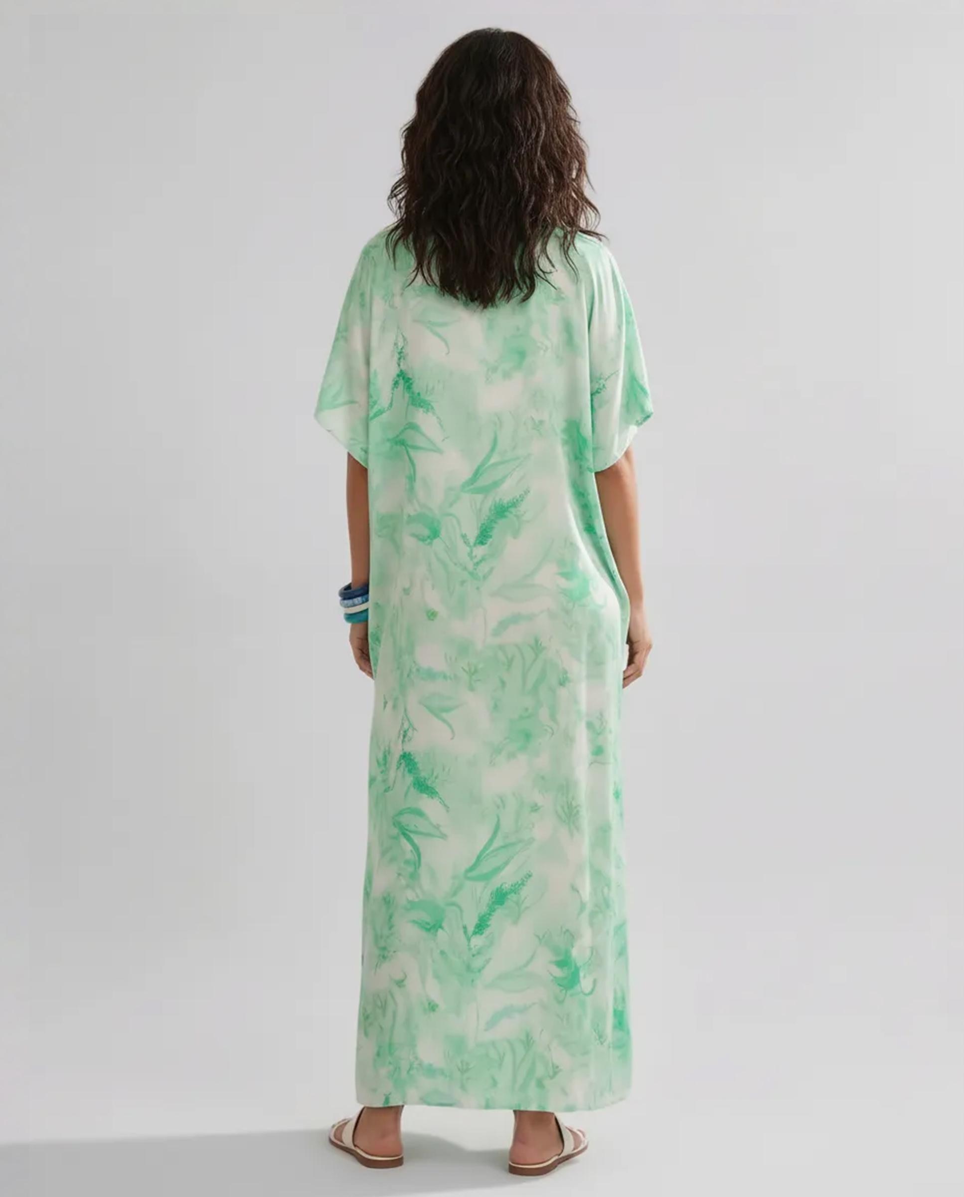 Kaftan de Seda Natural Estampado Verde-2