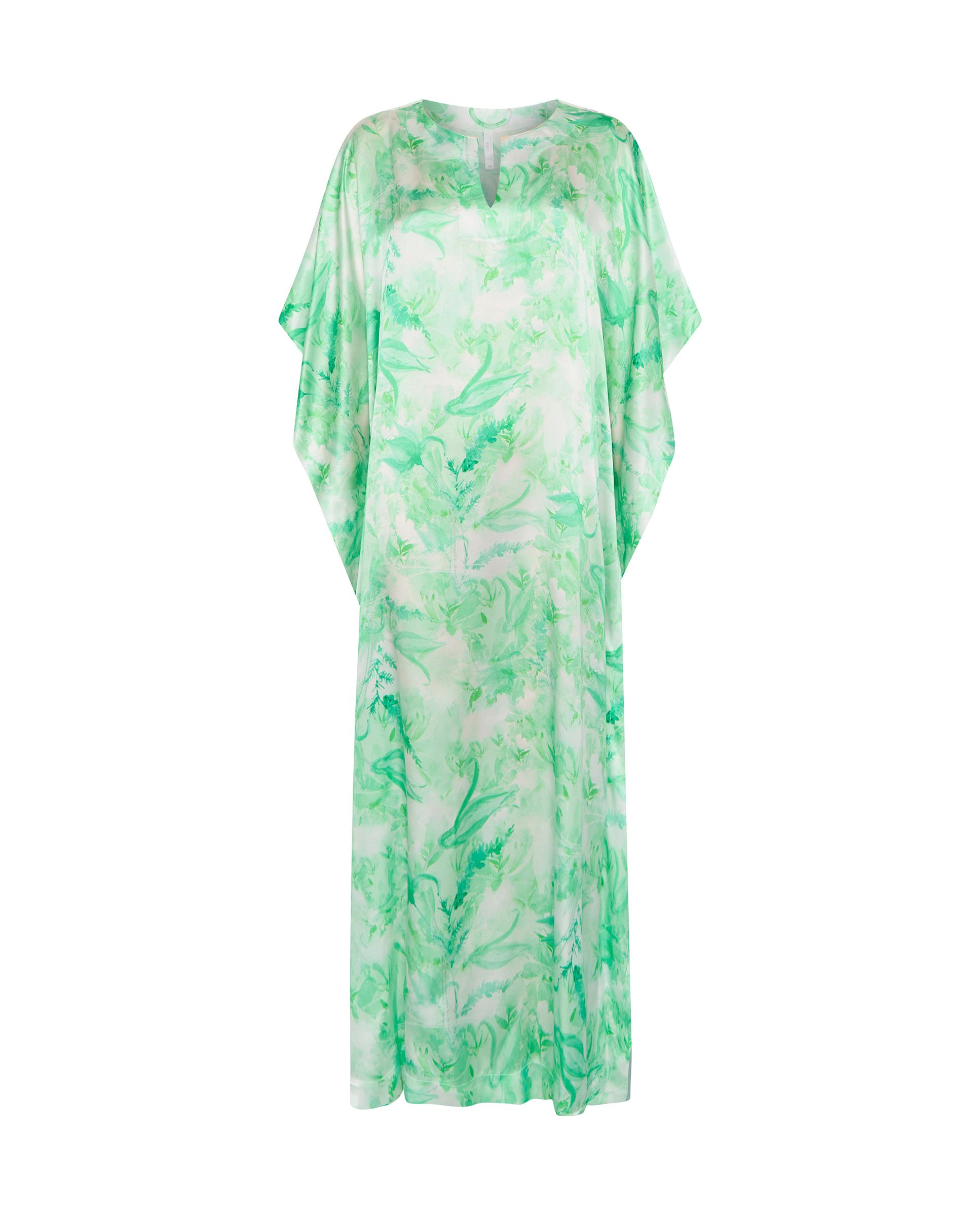 Kaftan de Seda Natural Estampado Verde-3