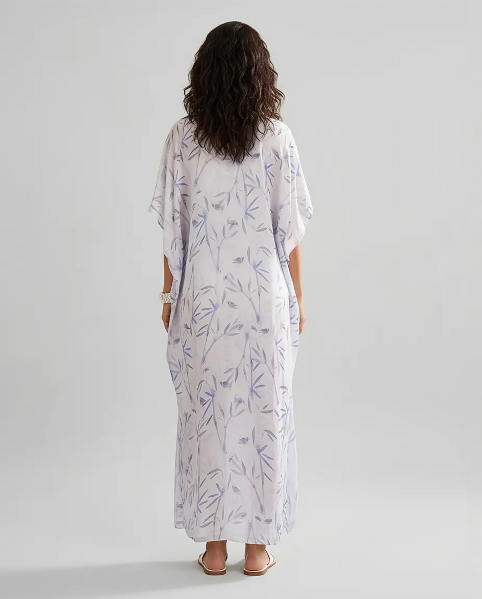 Kaftan de Seda Natural Estampado Azul-2