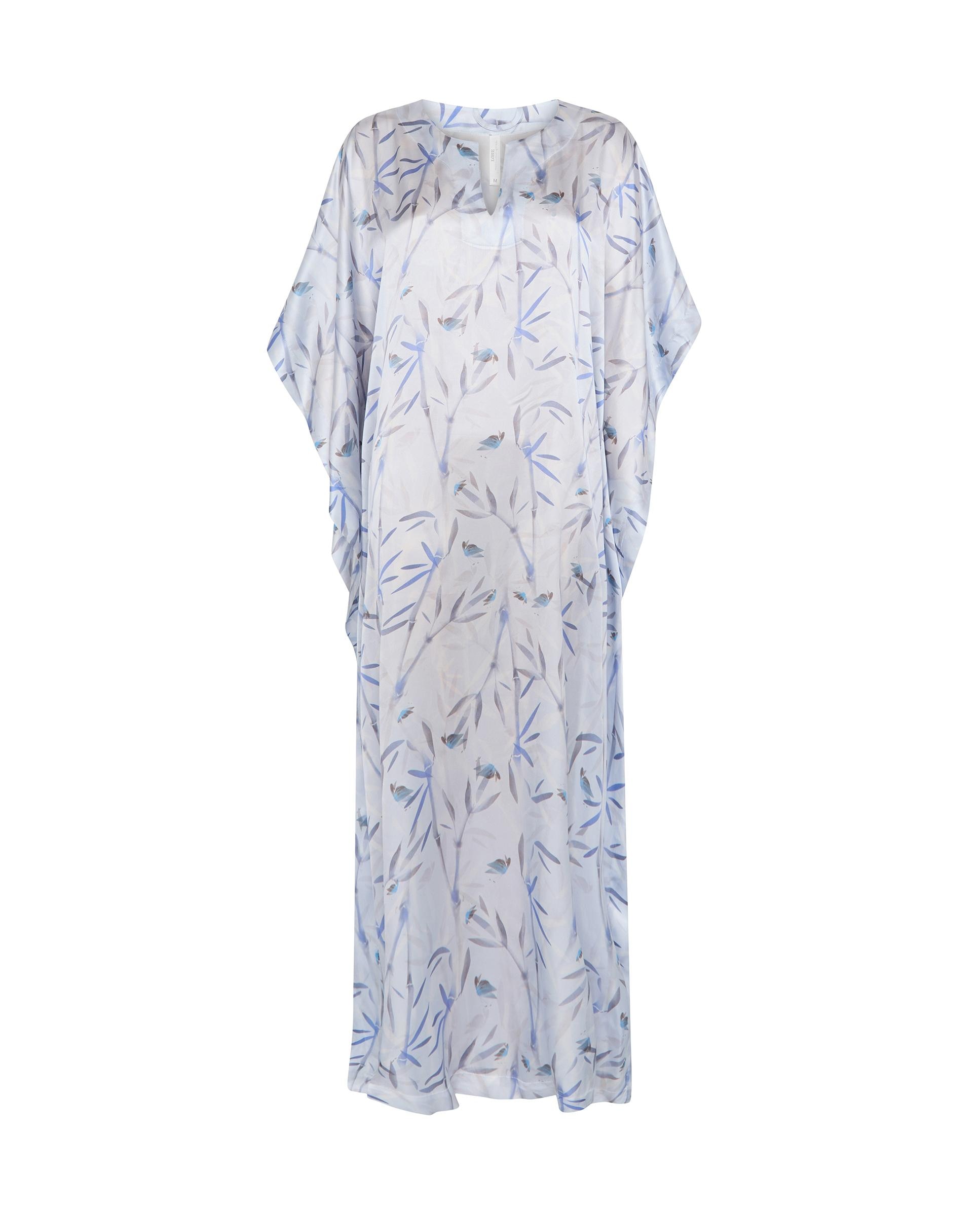 Kaftan de Seda Natural Estampado Azul-3