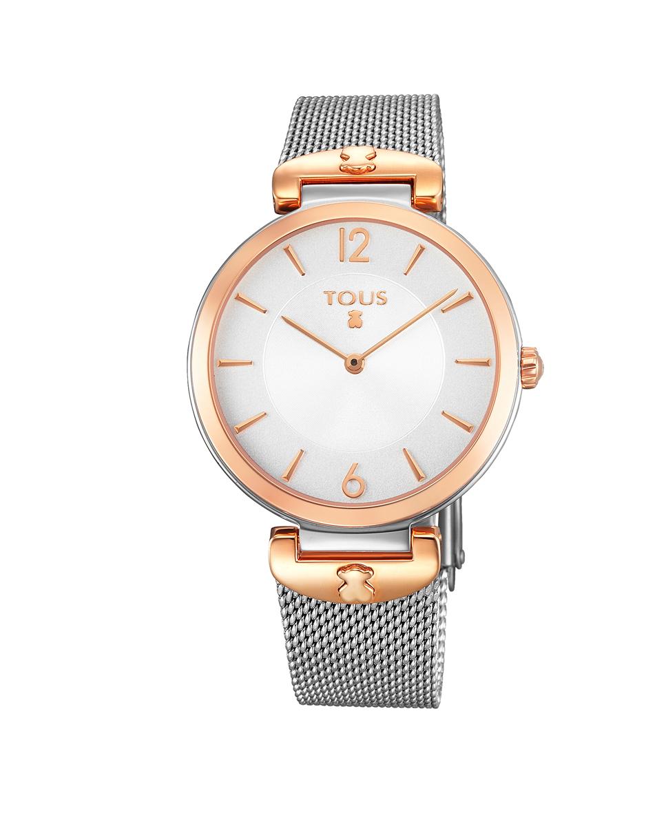 Relógio Analógico S-mesh de Malha de Aço Prateado com Detalhes em Rosa Prata / Rosa-1