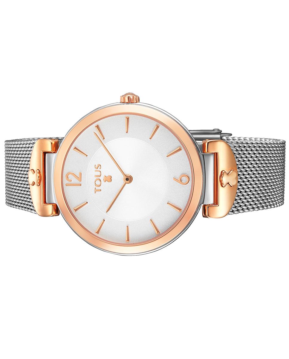 Relógio Analógico S-mesh de Malha de Aço Prateado com Detalhes em Rosa Prata / Rosa-2