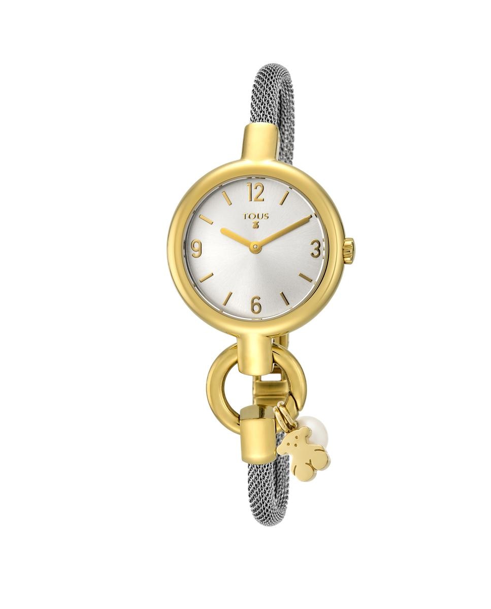 Relógio Analógico Hold Charms de Malha de Aço com Detalhes em Ouro Ouro-1