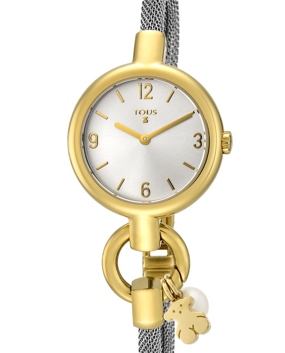 Relógio Analógico Hold Charms de Malha de Aço com Detalhes em Ouro Ouro-3