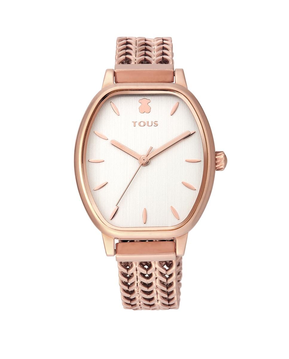 Relógio Osier Retangular com Bracelete de Aço Rosa-1