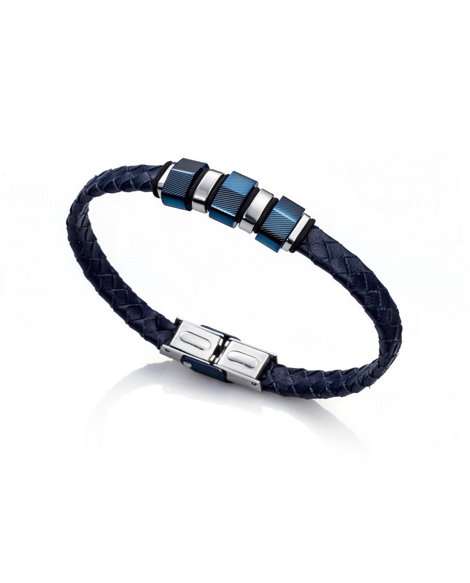Pulseira em Aço e Pele Azul-1