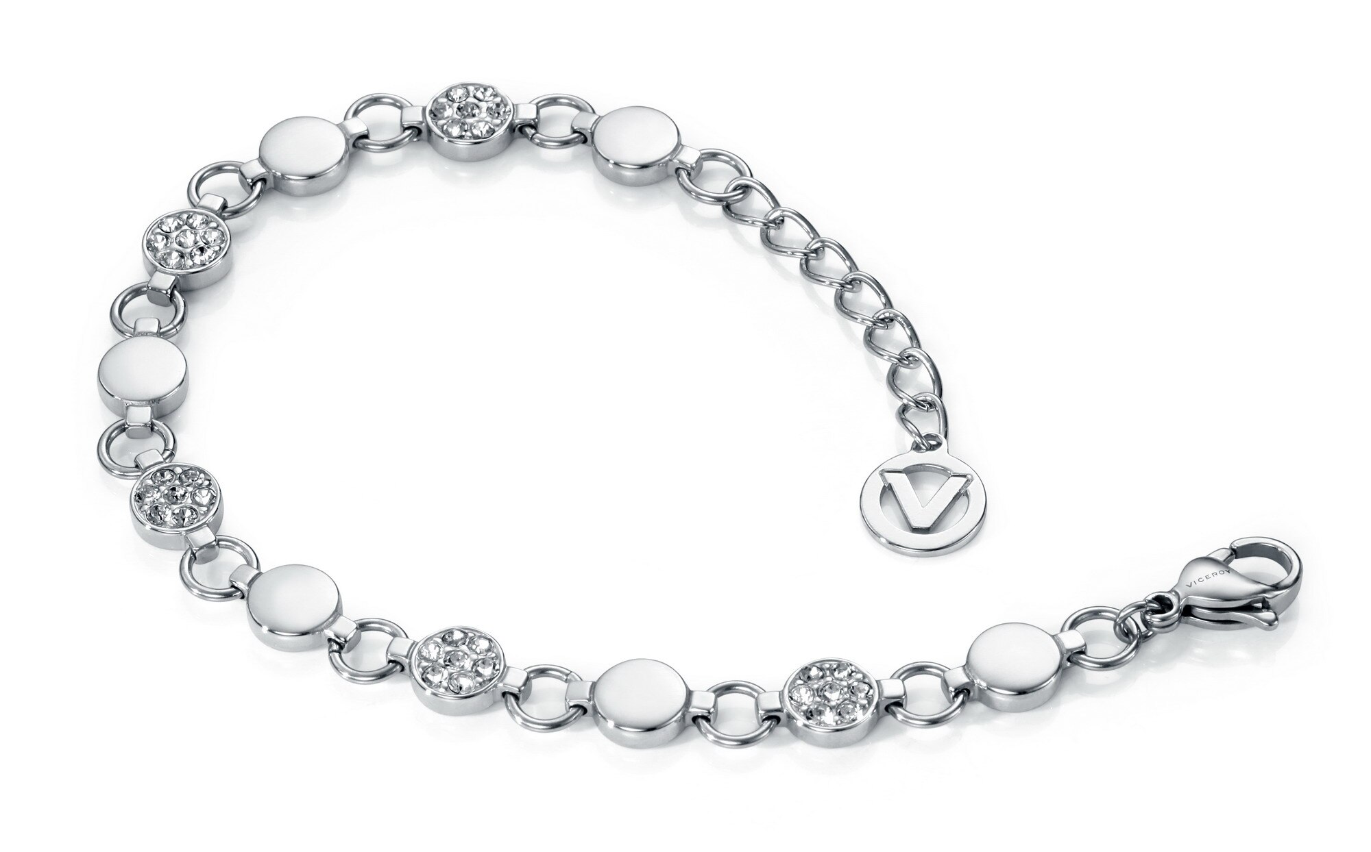 Pulseira em Aço e Cristal Prata-2