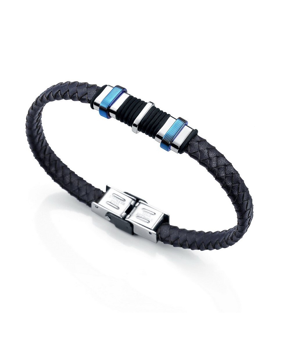 Pulseira em Aço e Pele Azul-2