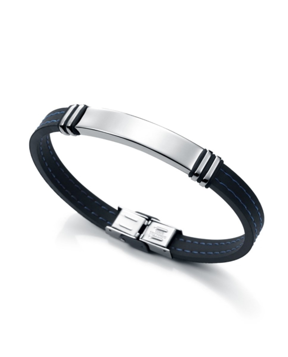 Pulseira Fashion de Aço e Borracha em Preto Preto-2