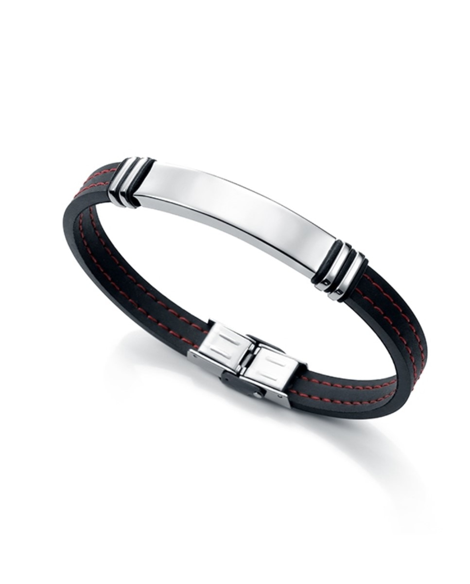 Pulseira Fashion de Aço e Borracha em Preto Preto-1
