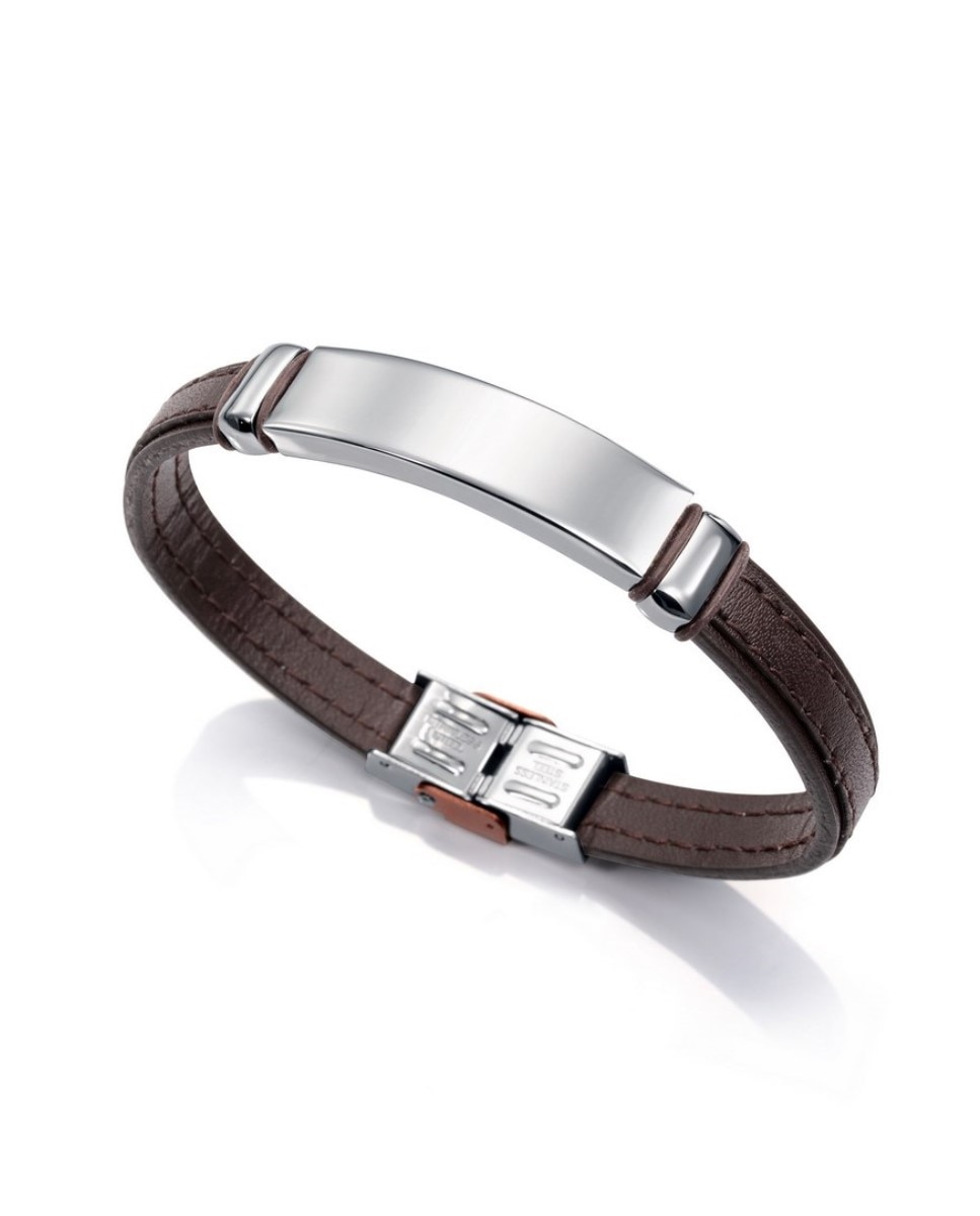 Pulseira de Aço e Pele Castanha Castanho-1
