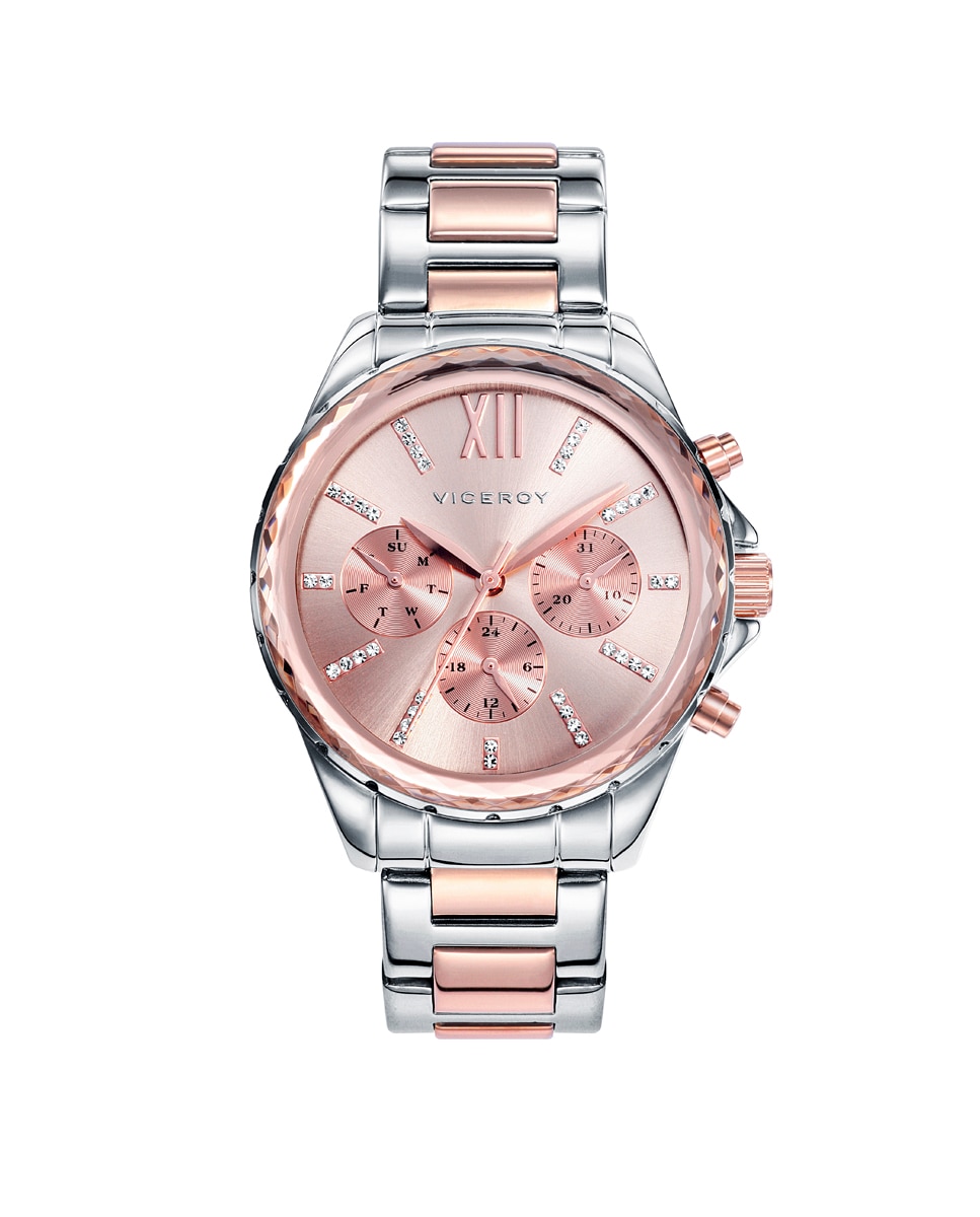 Relógio Analógico Chic de Aço com Zircónias Rosa-1