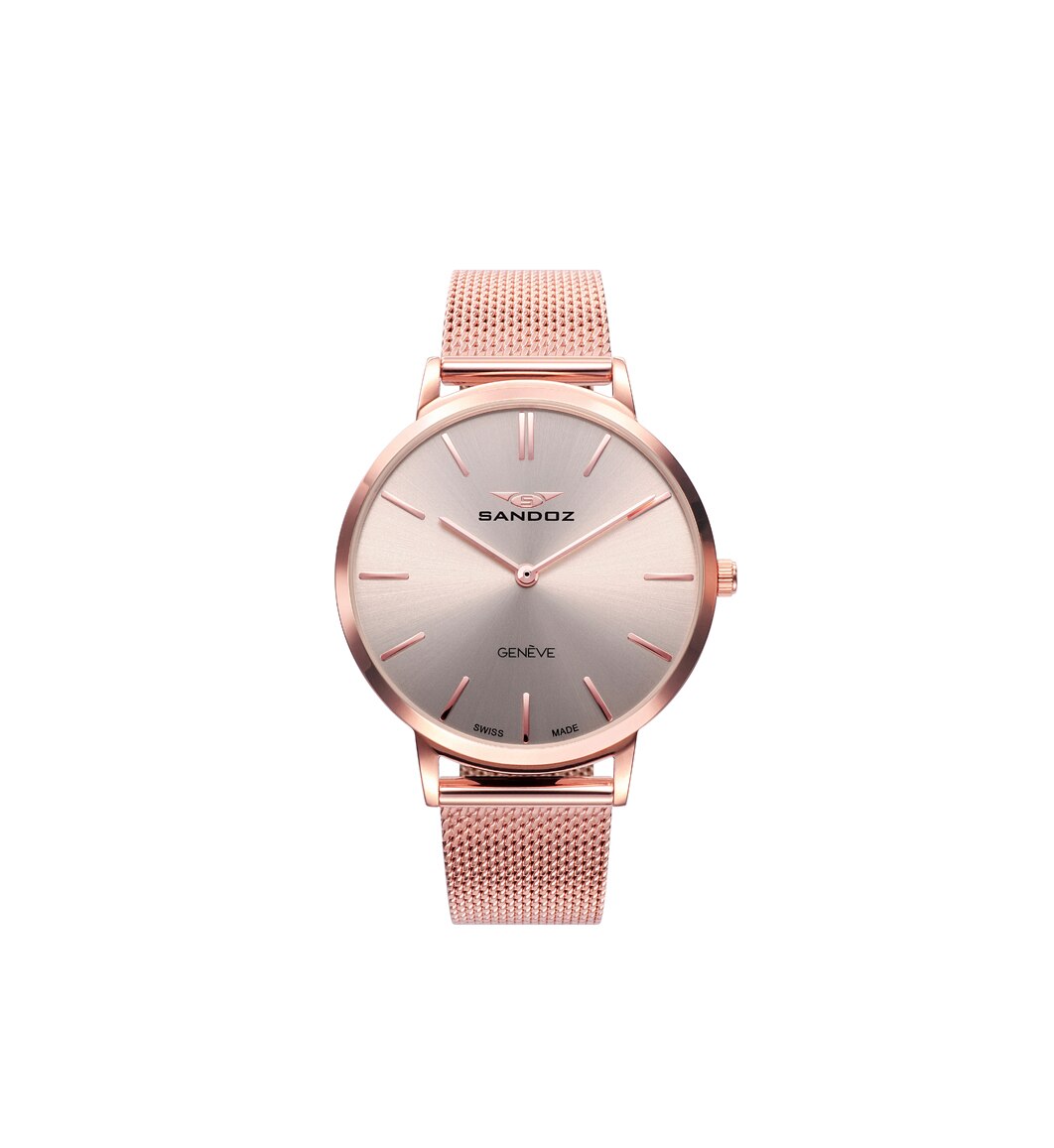 Relógio Sandoz 2 Ponteiros com Bracelete de Malha Milanesa em Aço Rosa-5