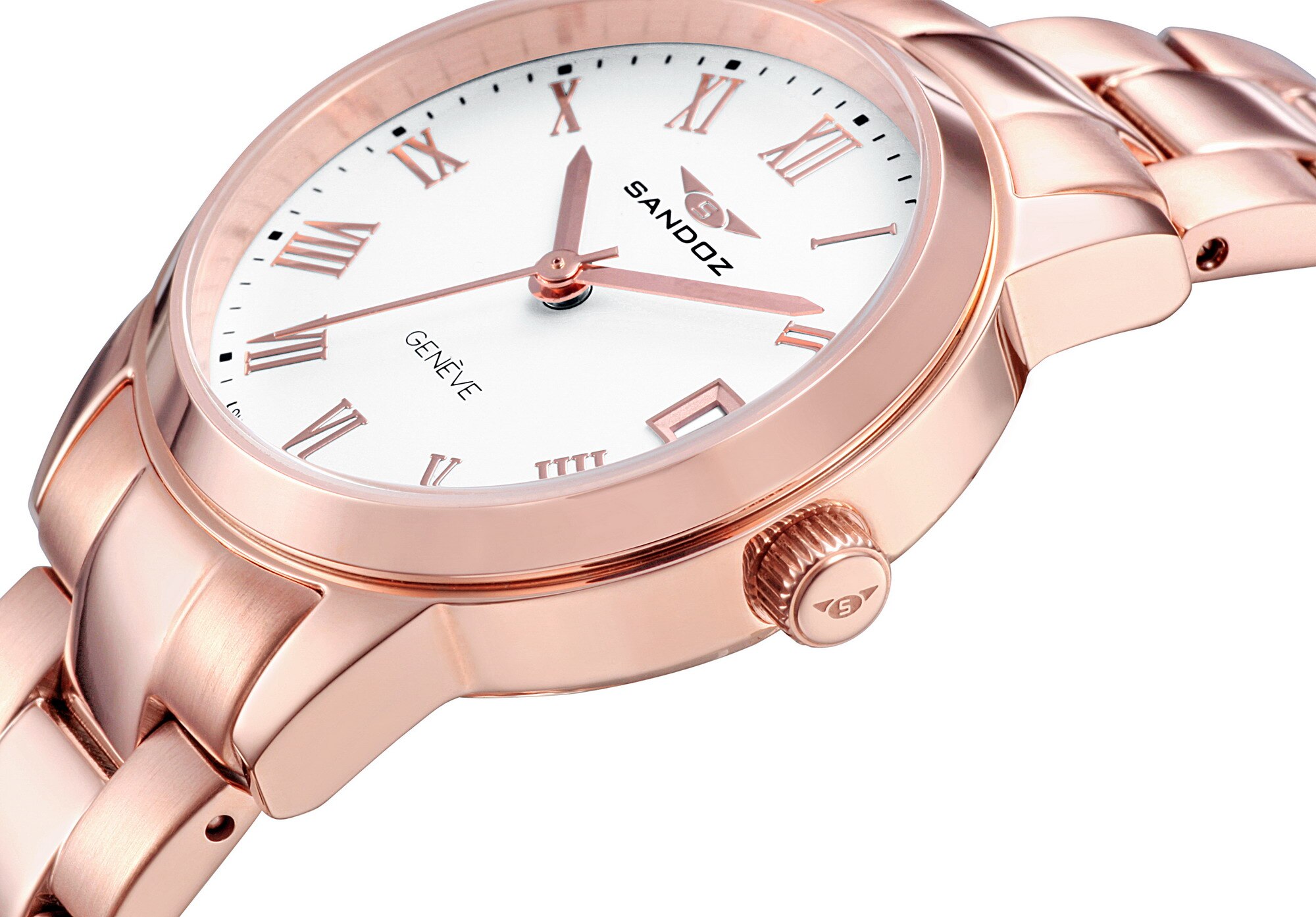Relógio Sandoz 3 Ponteiros com Calendário e Bracelete de Aço Rosa-3