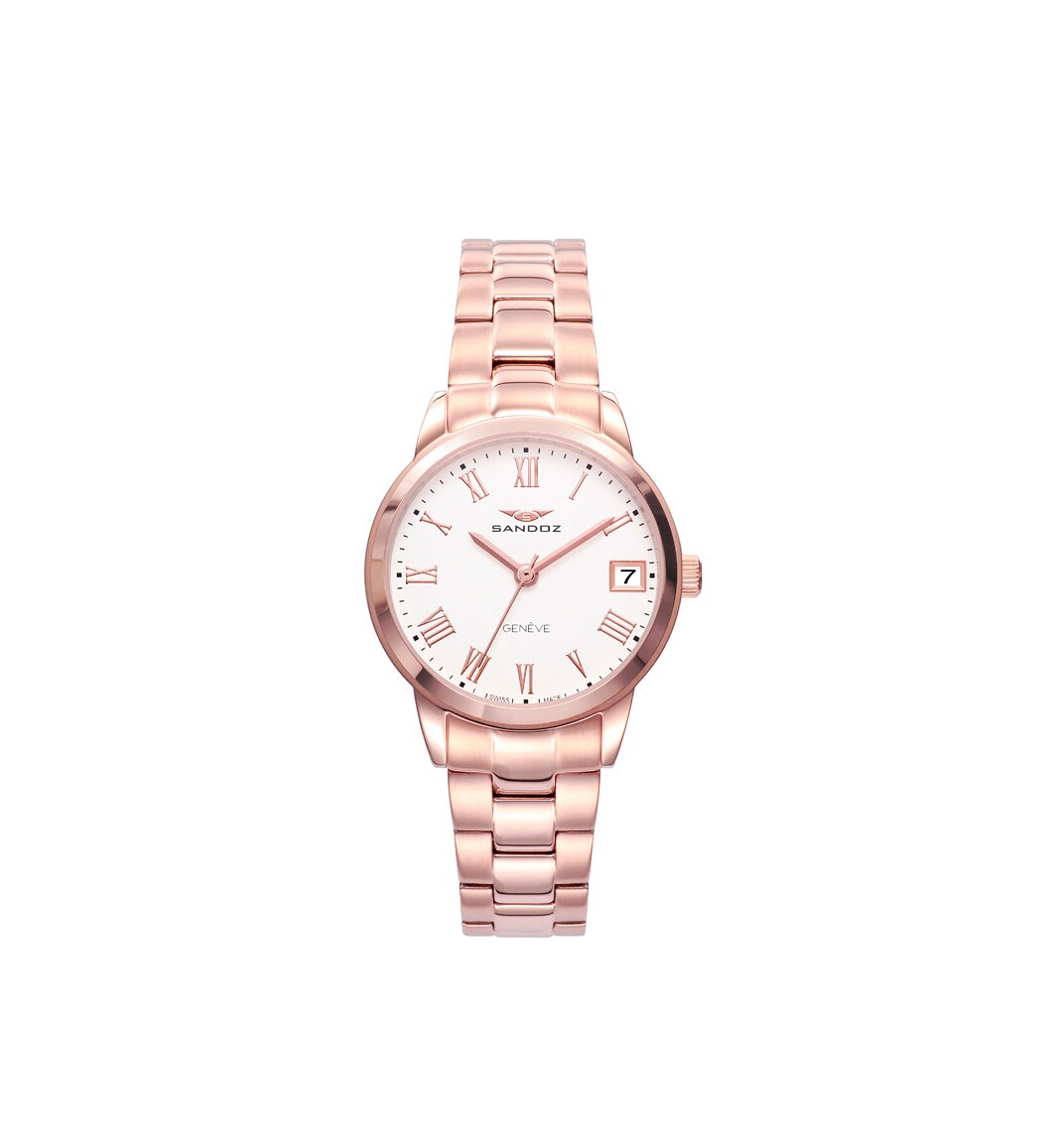 Relógio Sandoz 3 Ponteiros com Calendário e Bracelete de Aço Rosa-5