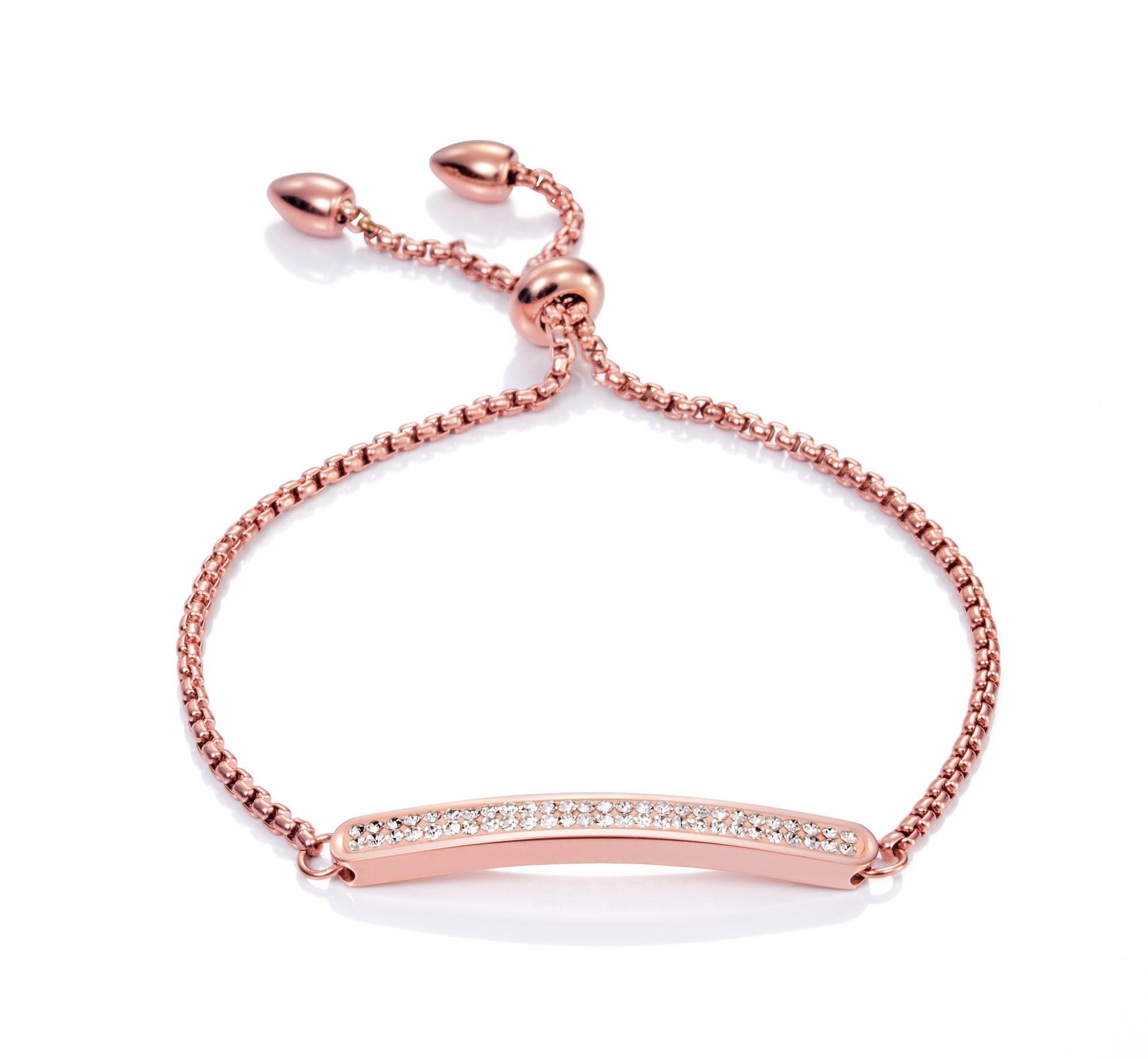 Pulseira de Corrente Laço de Aço Ip Rosado e Zirconitas Rosa-2
