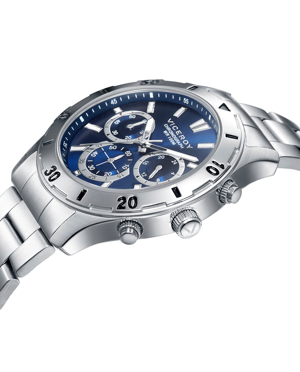 Relógio Analógico Heat de Aço com Cronógrafo Azul-3