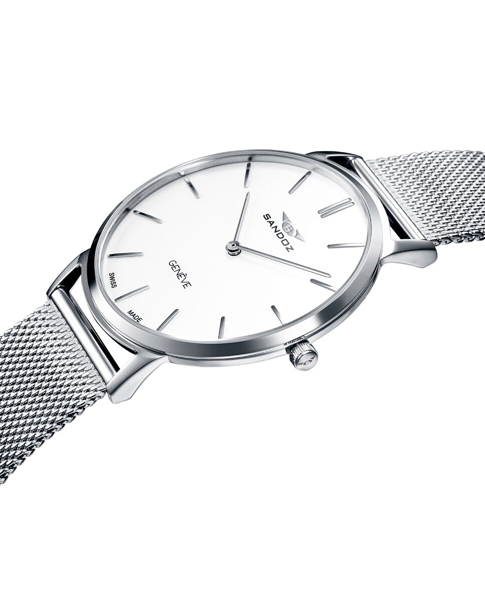 Relógio Sandoz Classic&slim de Aço com Malha Milanesa Prateado-3