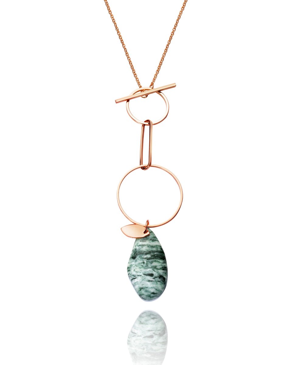 Pendente Air 52002c09012 de Latão Dourado e Pedra Verde-1