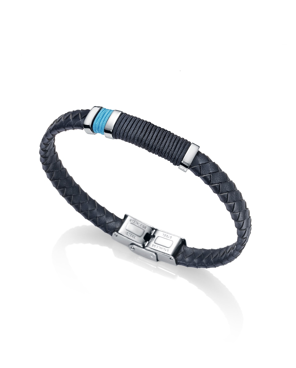 Pulseira Heat de Pele Entrançada Azul e Cordão Azul-1