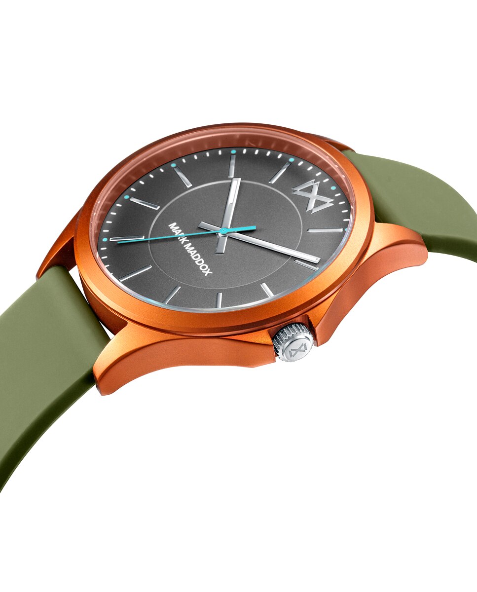 Relógio Analógico Shibuya Três Ponteiros de Alumínio em Laranja e Bracelete de Silicone em Verde Laranja-3