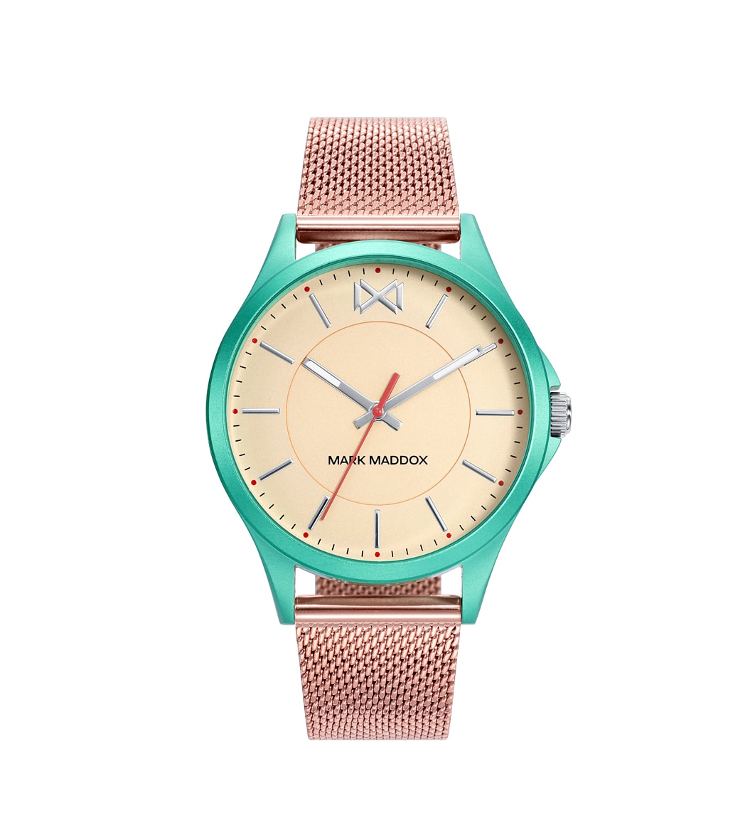 Relógio Analógico Shibuya Três Ponteiros de Alumínio em Verde e Bracelete Tipo Rede Ip Rosa Verde-4