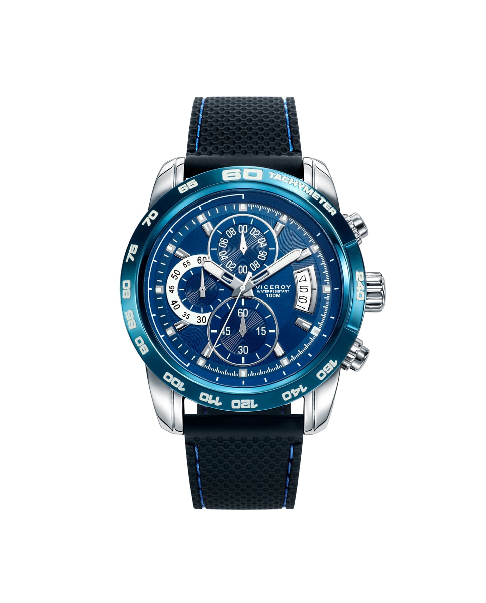 Relógio Analógico Heat Cronógrafo de Aço com Ip Azul e Bracelete de Silicone Preta Preto-1