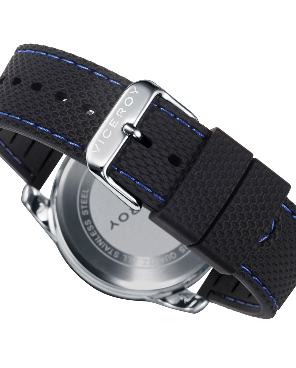 Relógio Analógico Heat Cronógrafo de Aço com Ip Azul e Bracelete de Silicone Preta Preto-2